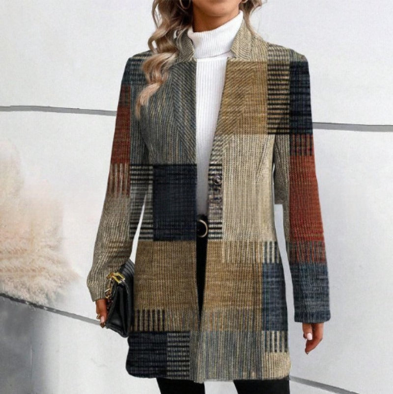 Mustriga trenšmantel püstise kraega