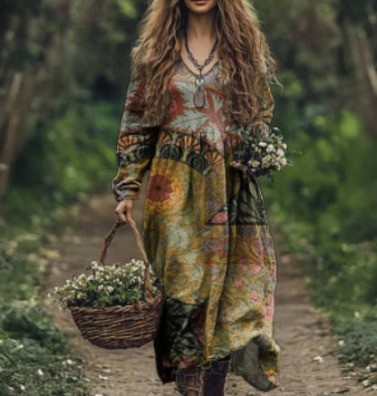 Kvaliteetne V-kaelusega mustriline kleit 