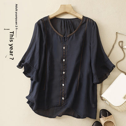 Kunstiline retro poolvarrukaga pluus 